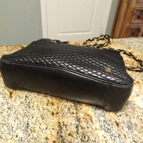 Bally Quilted Black Leather Gold Chain Strap Tassle Tote Purse Shoulder Bag Vtg - Picture 5 of 14